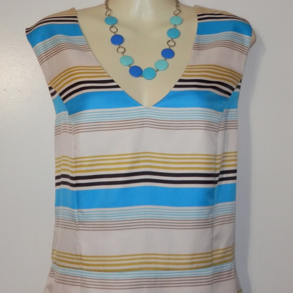 Banana Republic Dress 14 Blue Ivory Tailored E394 - Picture 2 of 7